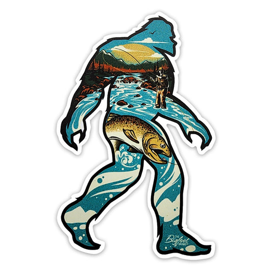 Mountain Trout Fishing Bigfoot Sticker